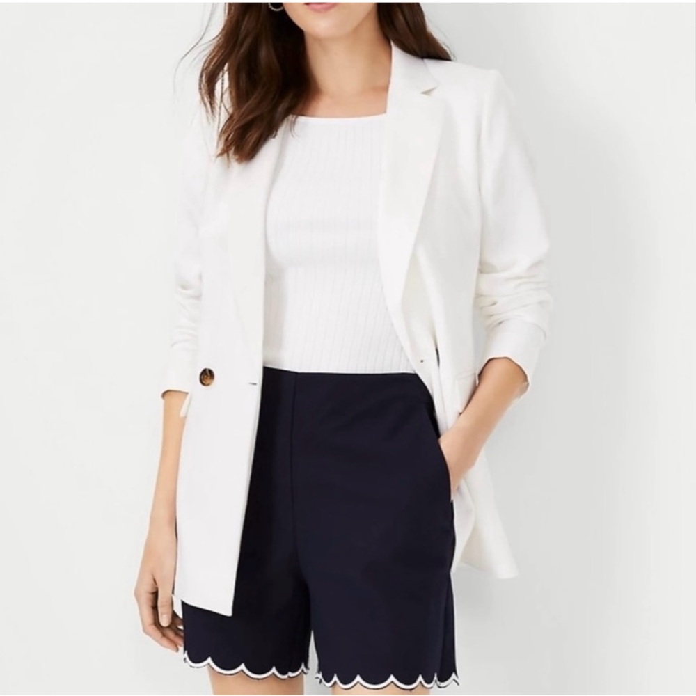 New Ann Taylor Navy Blue Shorts with White Scalloped Trip and Side Zip. US8 - Picture 10 of 12